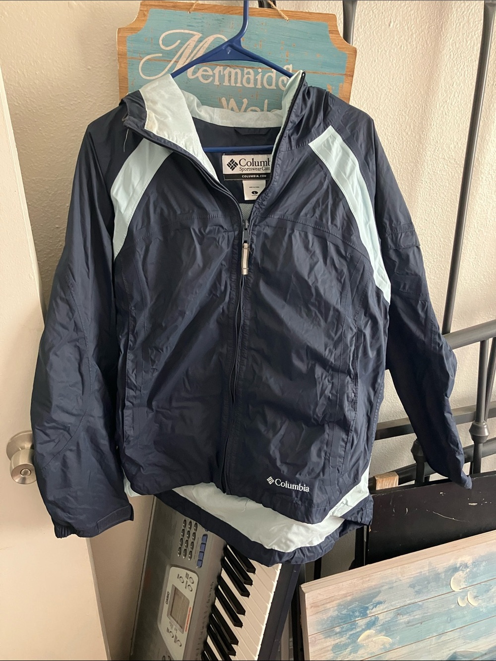 Columbia Navy and Light Blue Kids' Hooded Rain Jacket